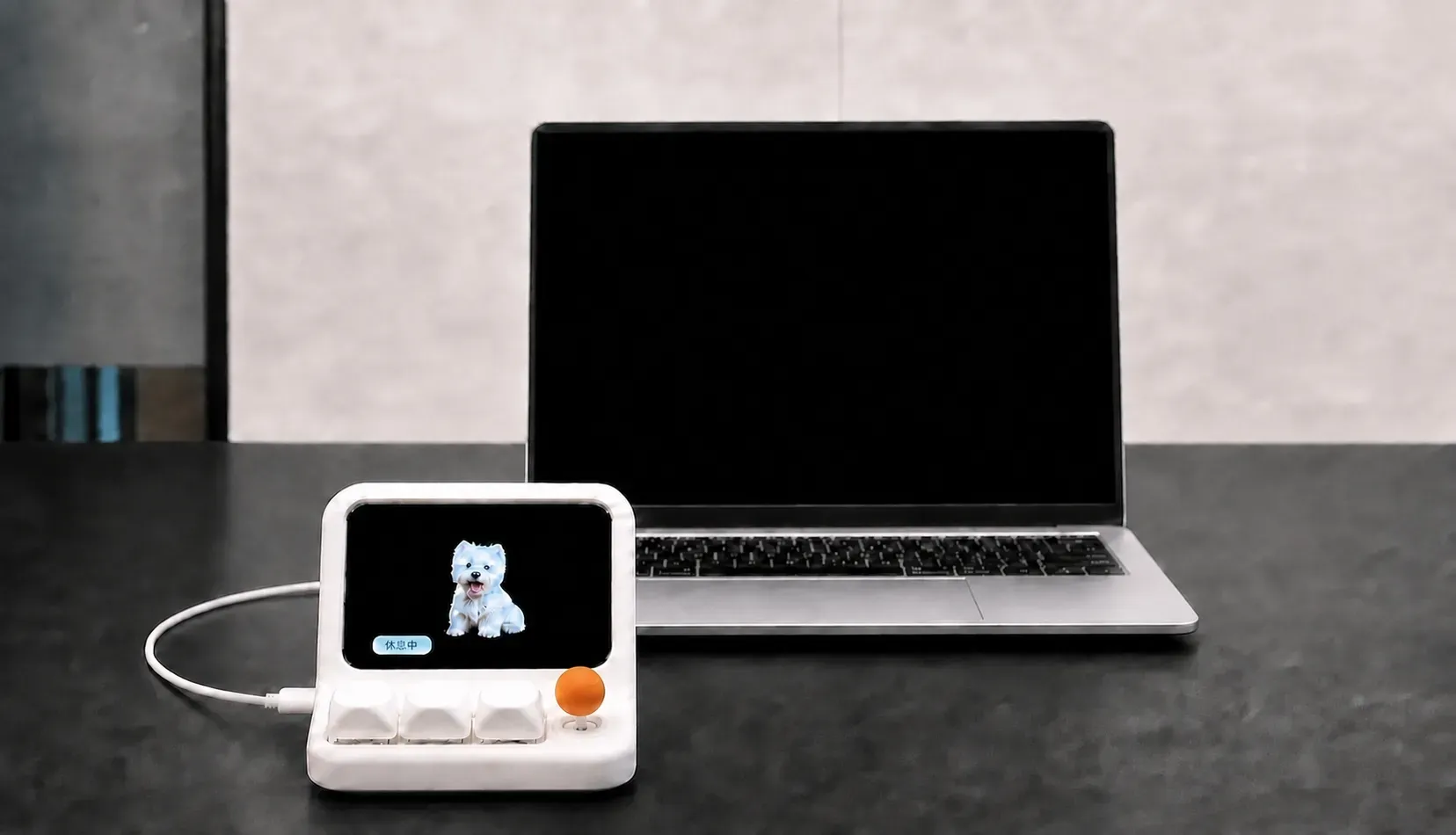 HachimoDock connected by a cable beside a laptop